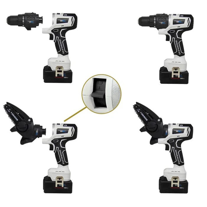 PowerMax Pro Kit 10 en 1 - Atornillador Taladro Lijadora Sierra Martillo Eléctrico Espátulas