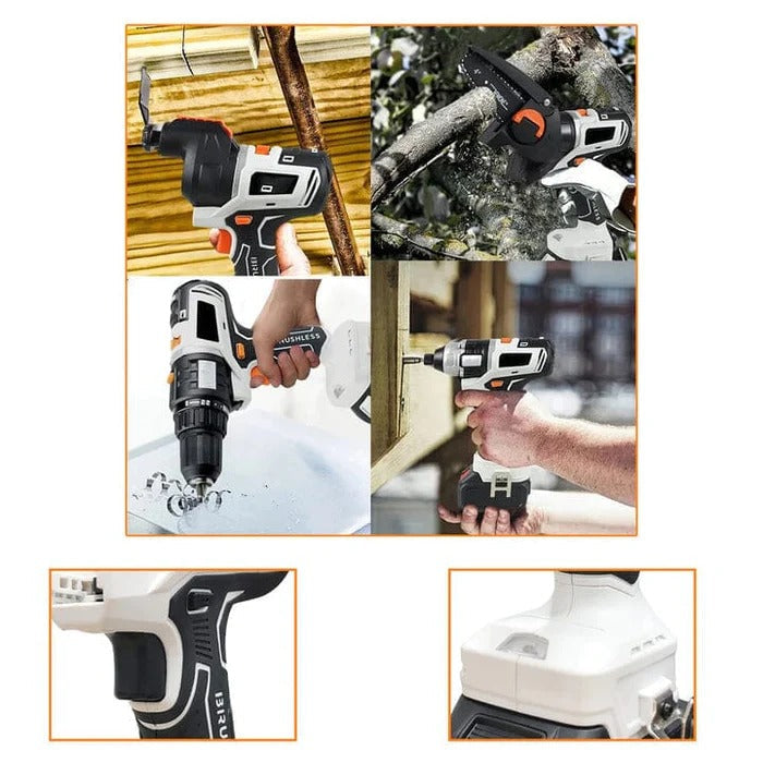 PowerMax Pro Kit 10 en 1 - Atornillador Taladro Lijadora Sierra Martillo Eléctrico Espátulas